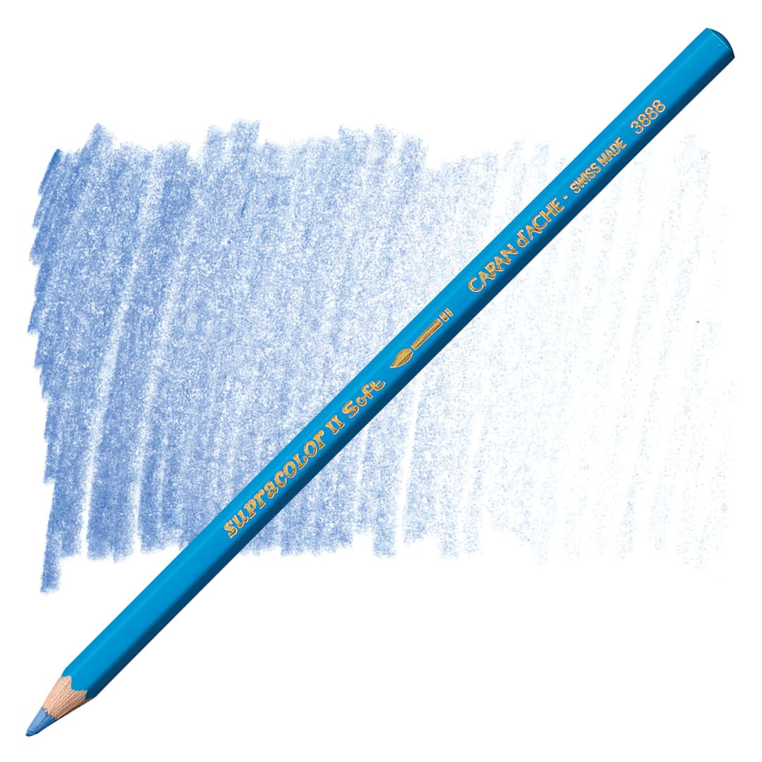 Open in modal - Caran d'Ache Supracolor Soft Aquarelle Pencil - Sky Blue pencil and swatch
