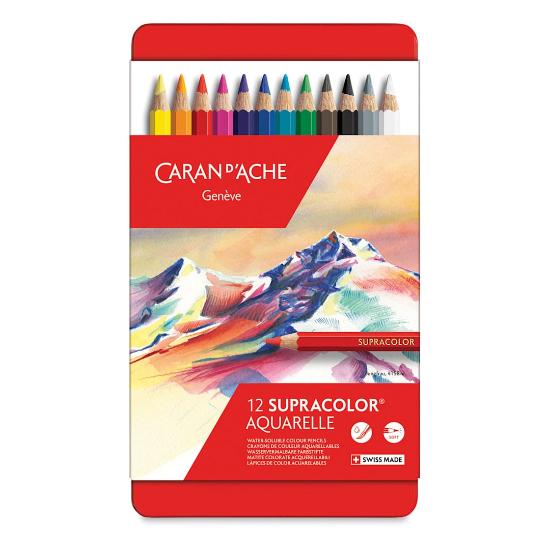 Open in modal - Caran d'Ache Supracolor Soft Aquarelle Pencil Set - Assorted Colors, Set of 12, front cover