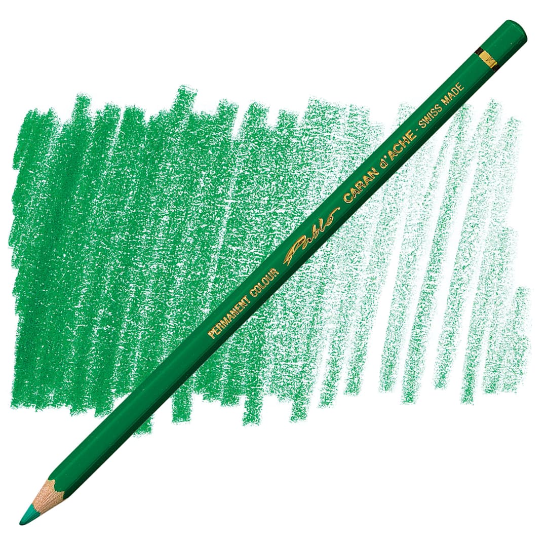 Open in modal - Caran d'Ache Pablo Colored Pencil - Emerald Green pencil and swatch