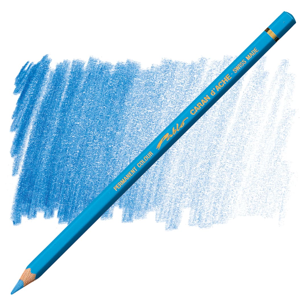 Open in modal - Caran d'Ache Pablo Colored Pencil - Pastel Blue pencil and swatch