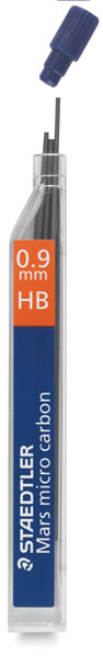 Open in modal - Staedtler Mars Fineline Leads - Package of 12 pieces of .9mm HB hardness leads shown upright 
