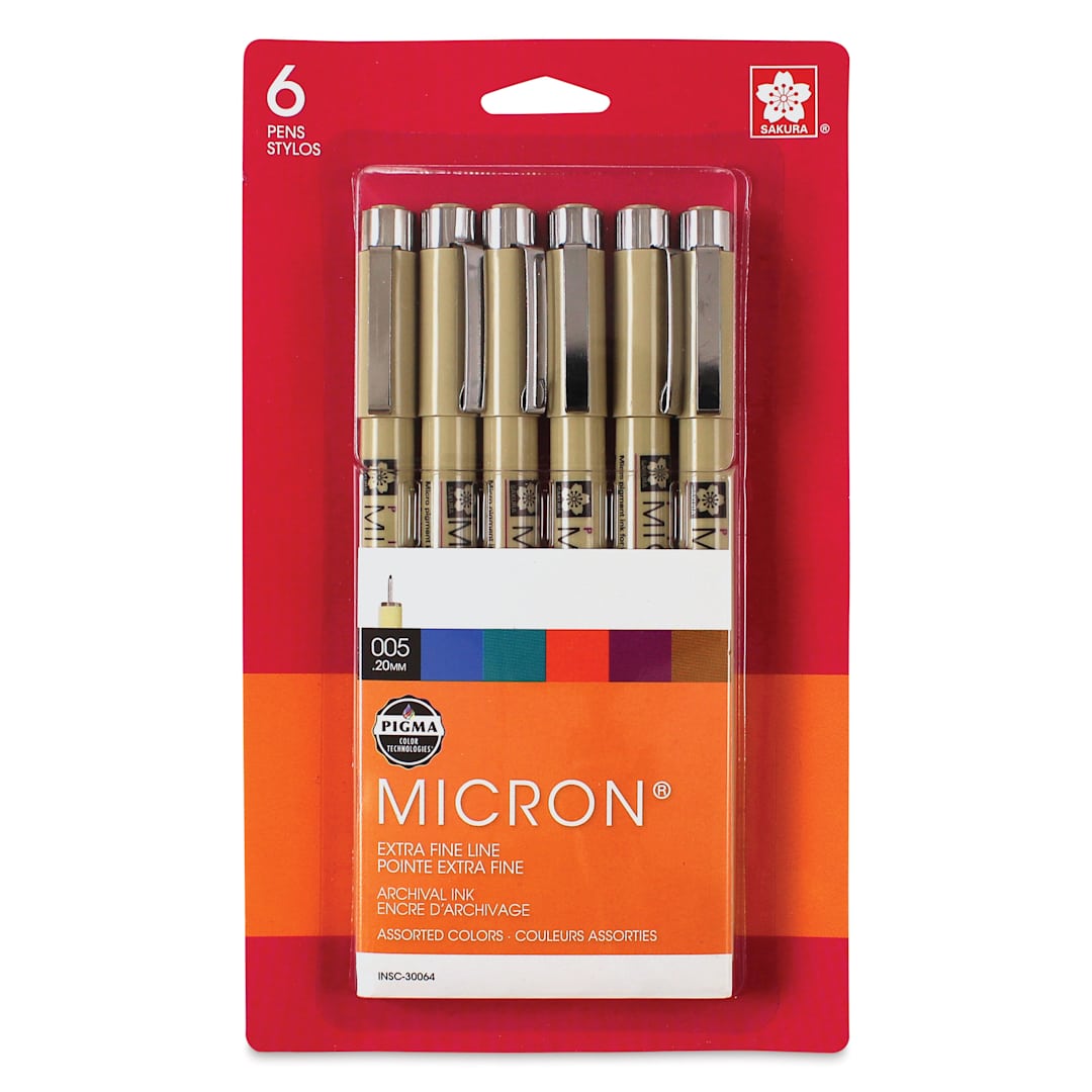Open in modal - Sakura Pigma Micron Pens - Set of 6, Assorted Colors, 005, packaging