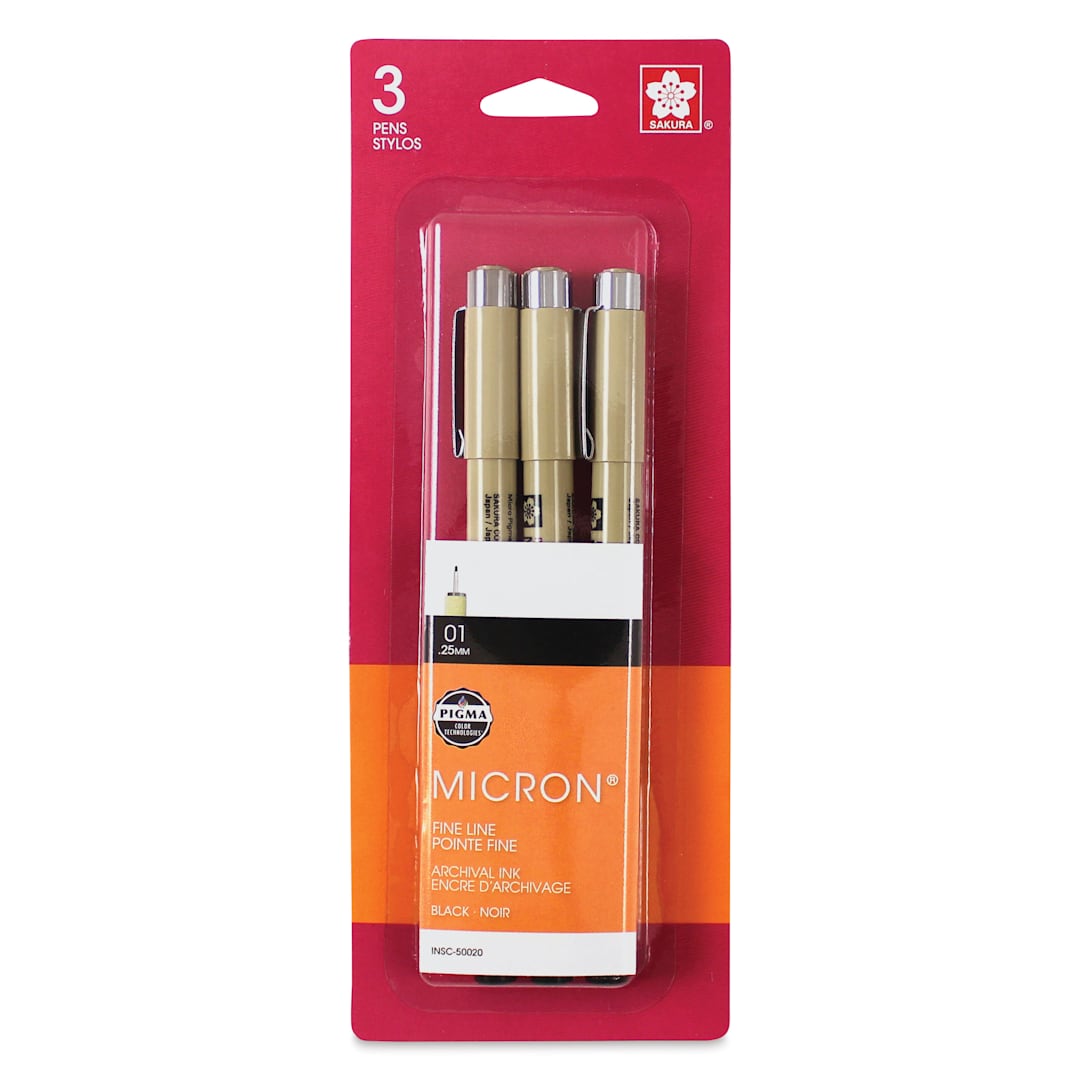 Open in modal - Sakura Pigma Micron Pens - Set of 3, Black, 01, packaging