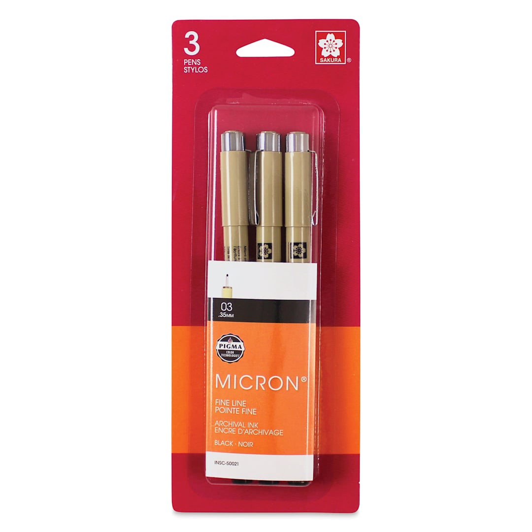 Open in modal - Sakura Pigma Micron Pens - Set of 3, Black, 03, packaging