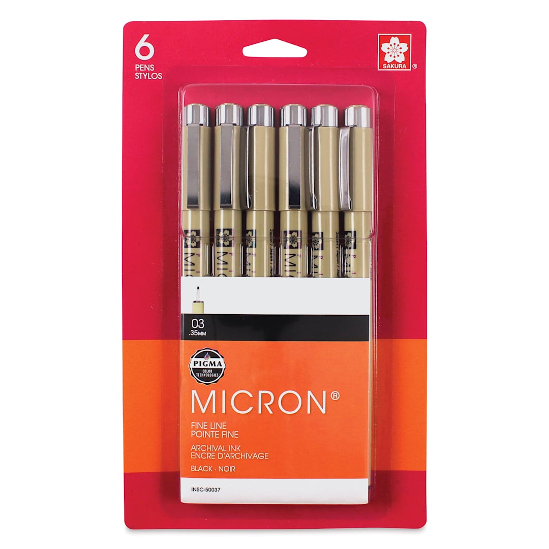 Open in modal - Sakura Pigma Micron Pens - Set of 6, Black, 03, packaging