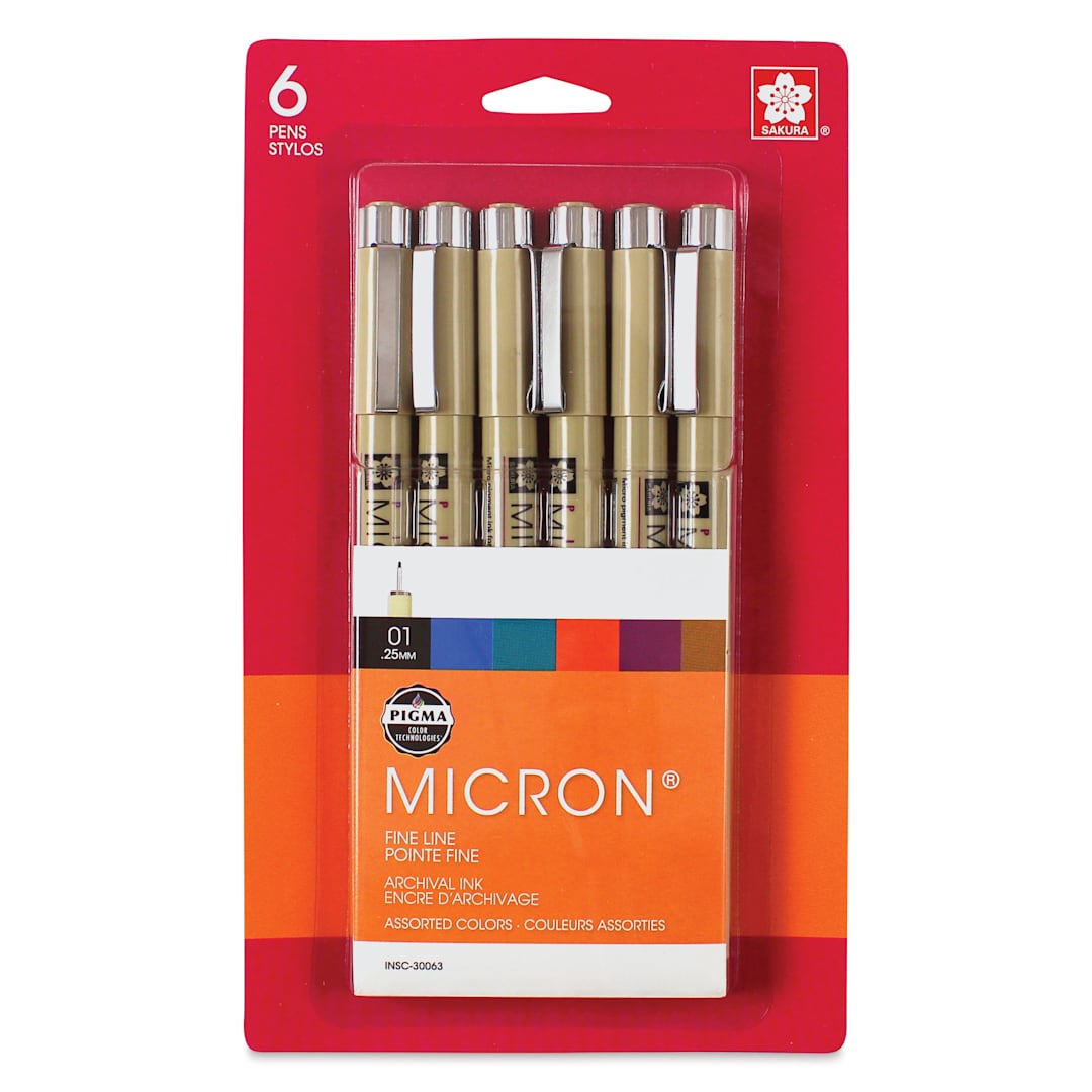 Open in modal - Sakura Pigma Micron Pens - Set of 6, Assorted Colors, 01, packaging