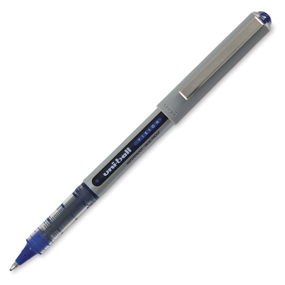 Open in modal - Uni-Ball Vision Rollerball Pen - Blue, 0.7 mm with cap off