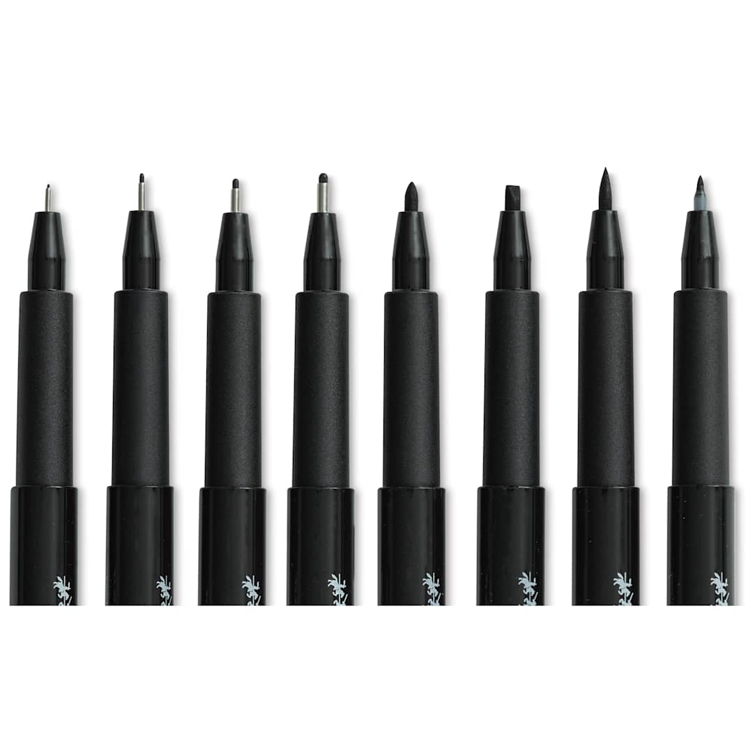 Open in modal - Faber-Castell Pitt Artist Pens- Black, Set of 8, Assorted Nibs