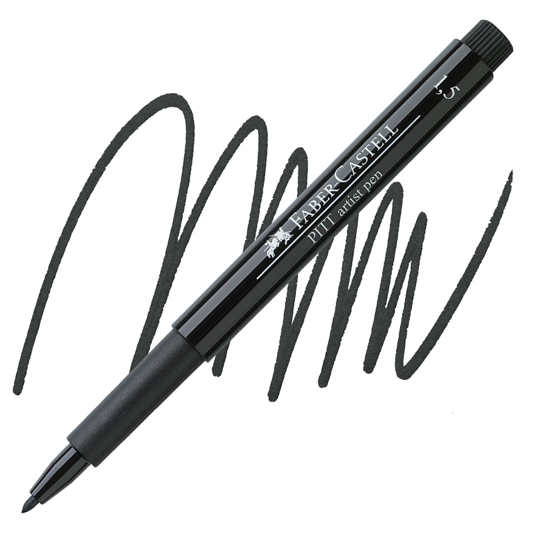 Open in modal - Faber-Castell Pitt Artist Pen - Black, Bullet Nib pen and swatch