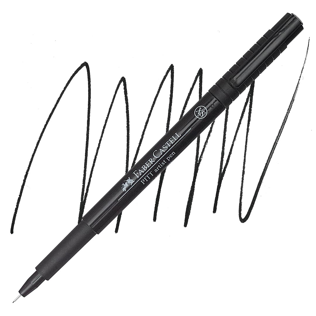 Open in modal - Faber-Castell Pitt Artist Pen - Black, Extra Fine Nib pen and swatch