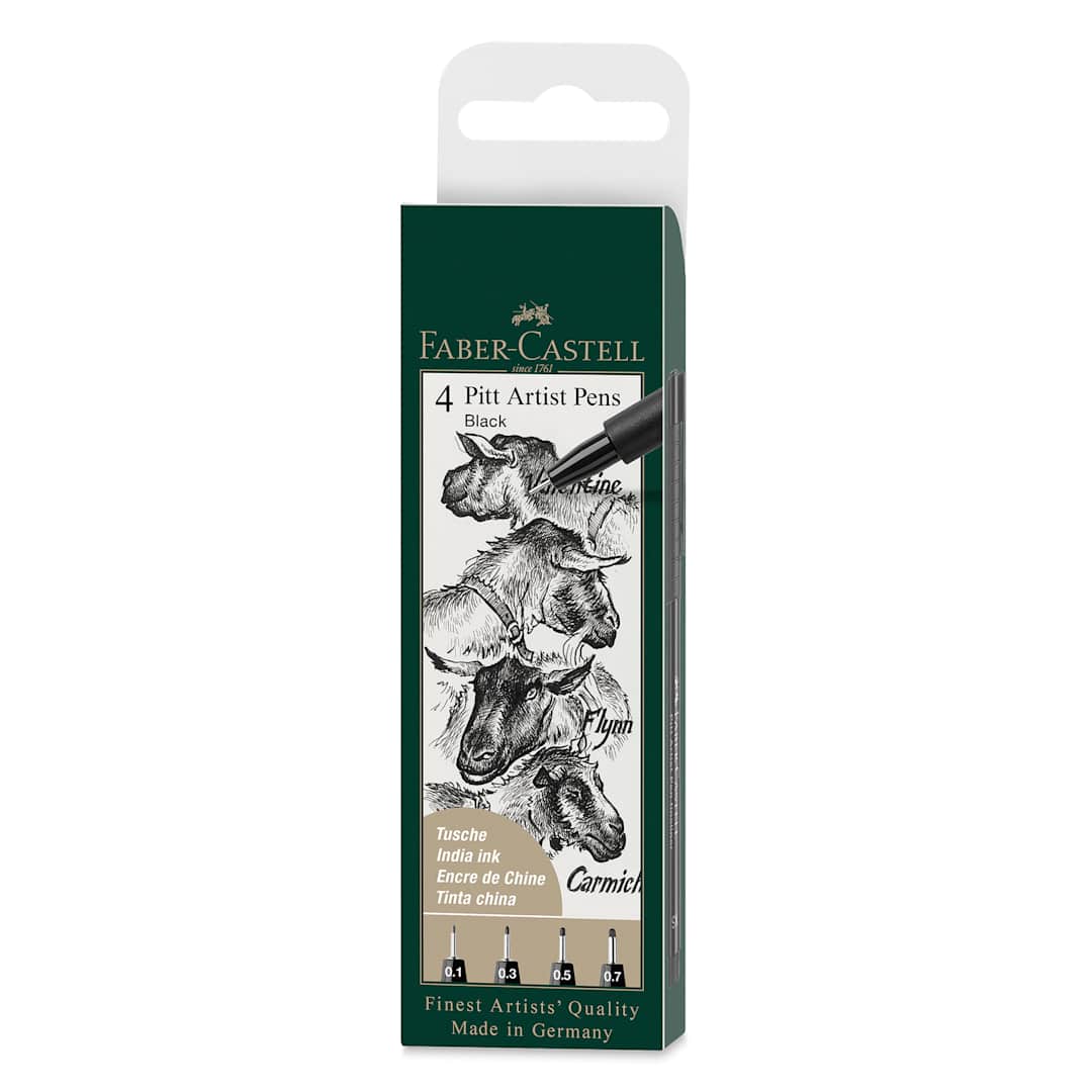 Open in modal - Faber-Castell Pitt Artist Pens - Black, Fineliner, Set of 4, Assorted Nibs