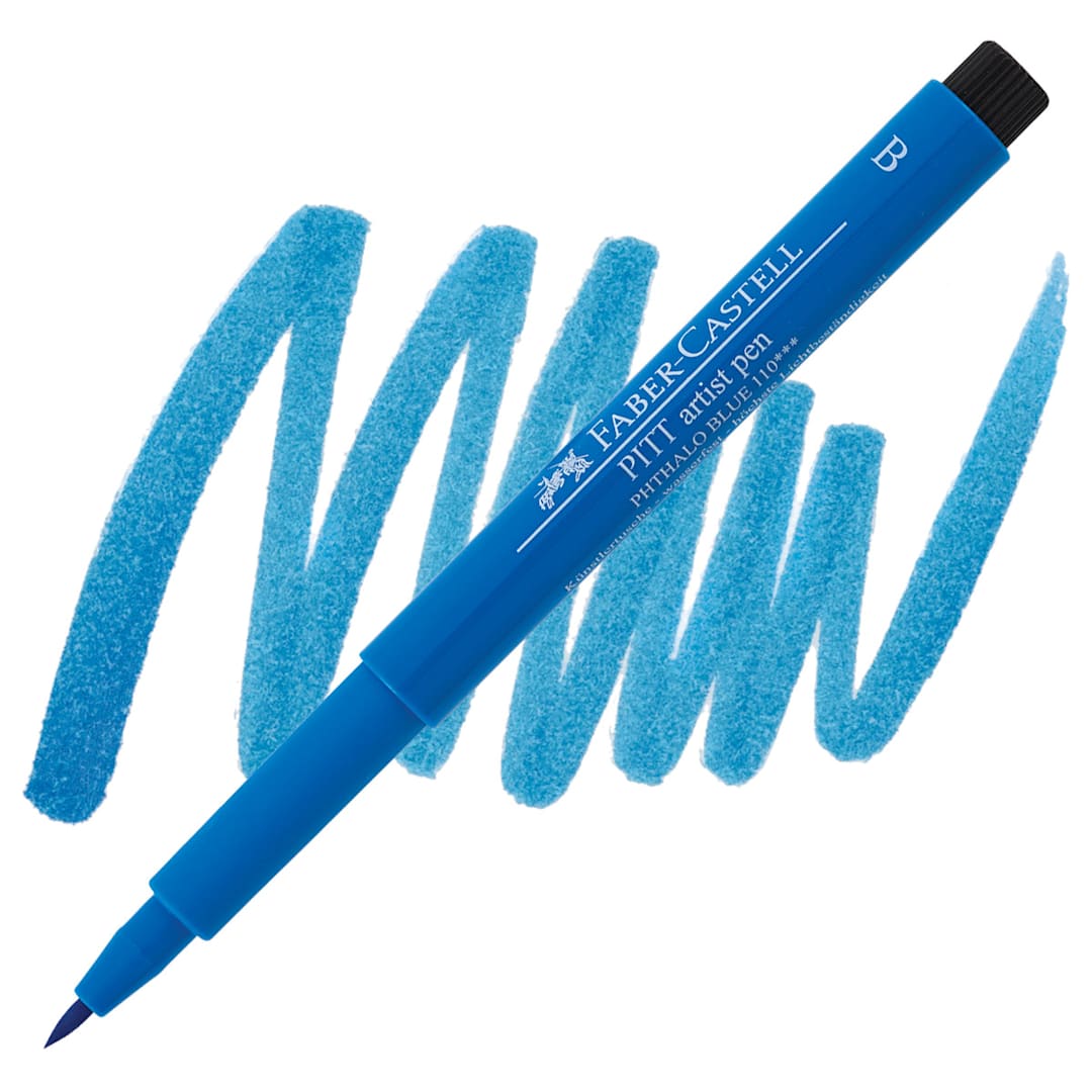 Open in modal - Faber-Castell Pitt Artist Pen - Phthalo Blue, Brush Nib pen and swatch