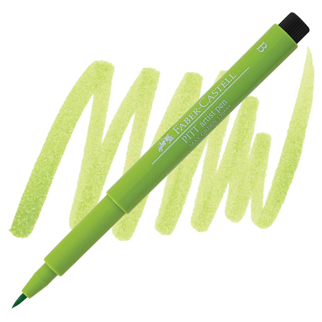 Open in modal - Faber-Castell Pitt Artist Pen - May Green, Brush Nib pen and swatch