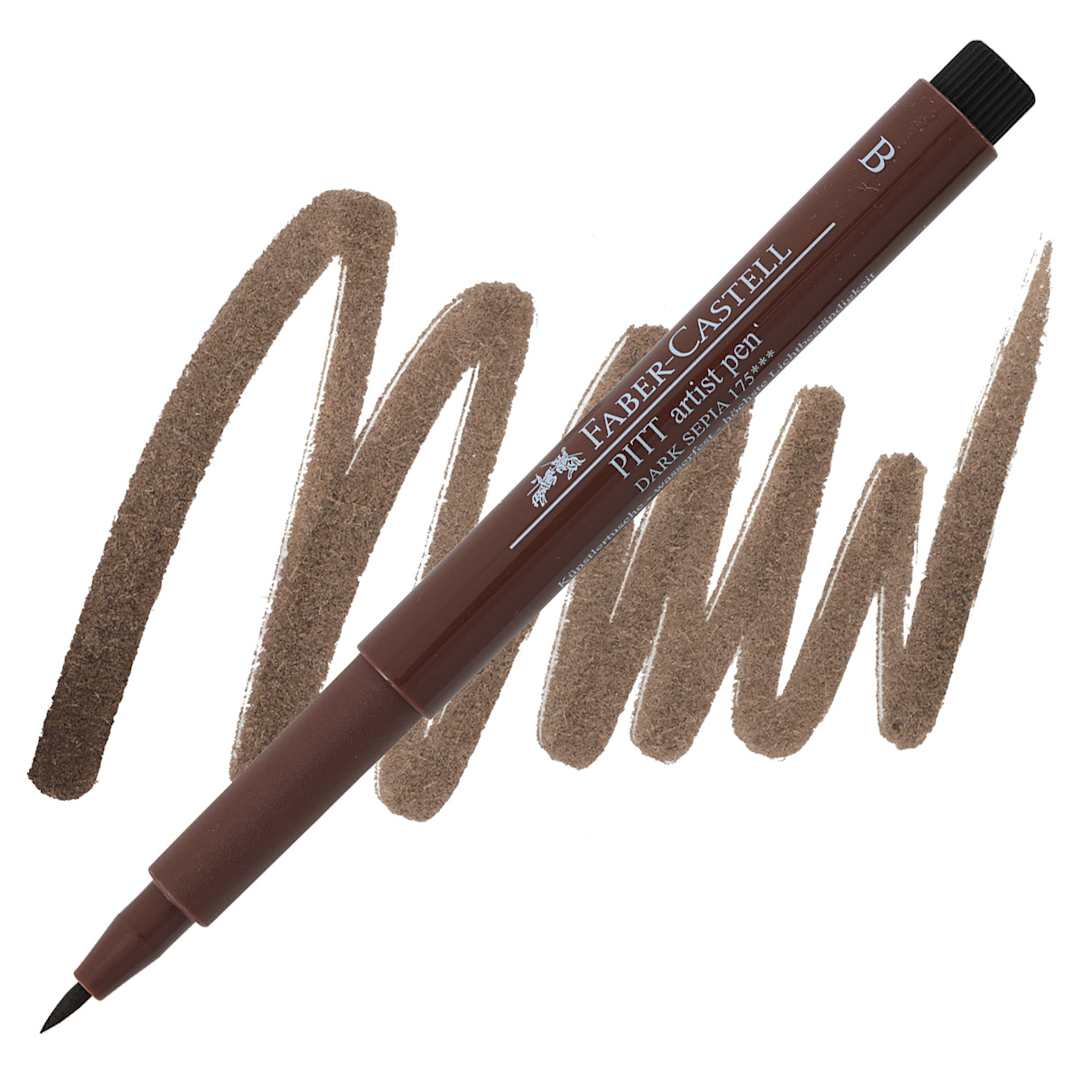 Open in modal - Faber-Castell Pitt Artist Pen - Sepia, Brush Nib pen and swatch
