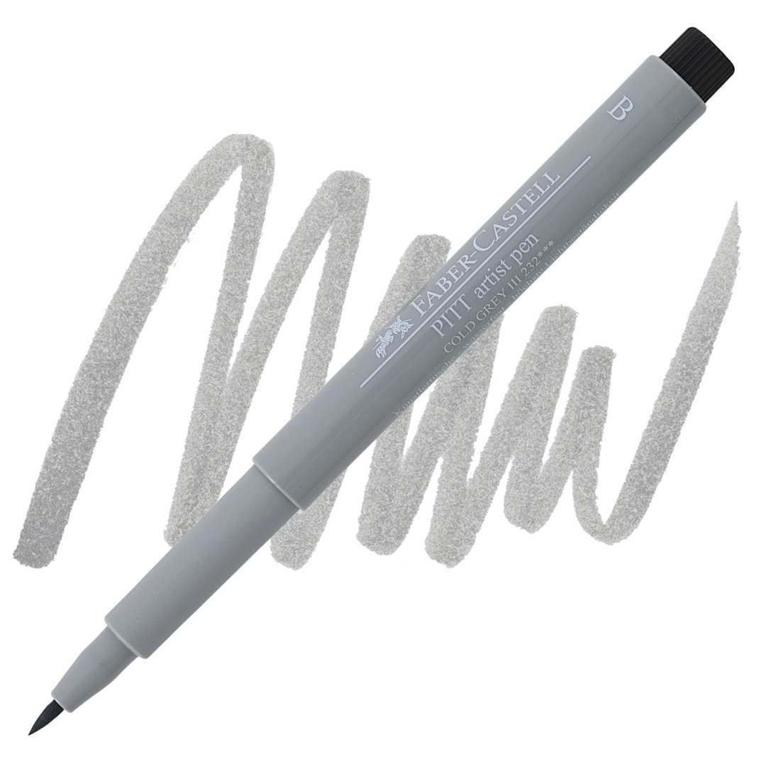 Open in modal - Faber-Castell Pitt Artist Pen - Cold Gray III, Brush Nib pen and swatch