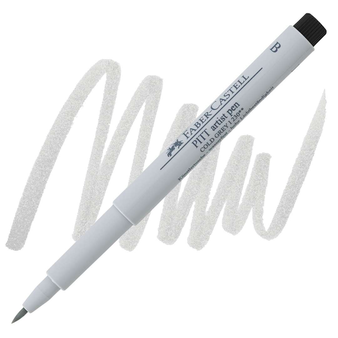 Open in modal - Faber-Castell Pitt Artist Pen - Cold Gray I, Brush Nib pen and swatch