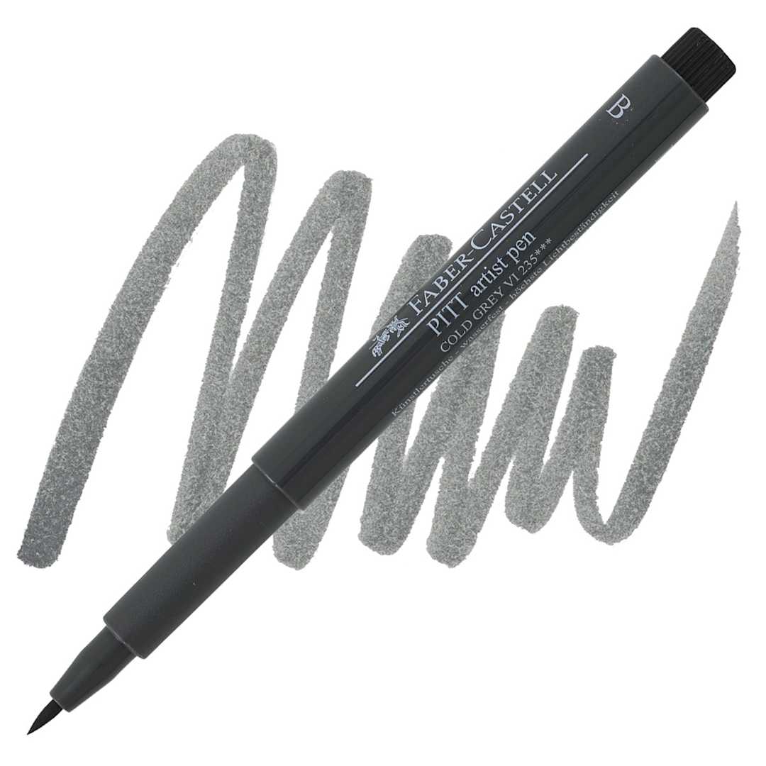 Open in modal - Faber-Castell Pitt Artist Pen - Cold Gray VI, Brush Nib pen and swatch