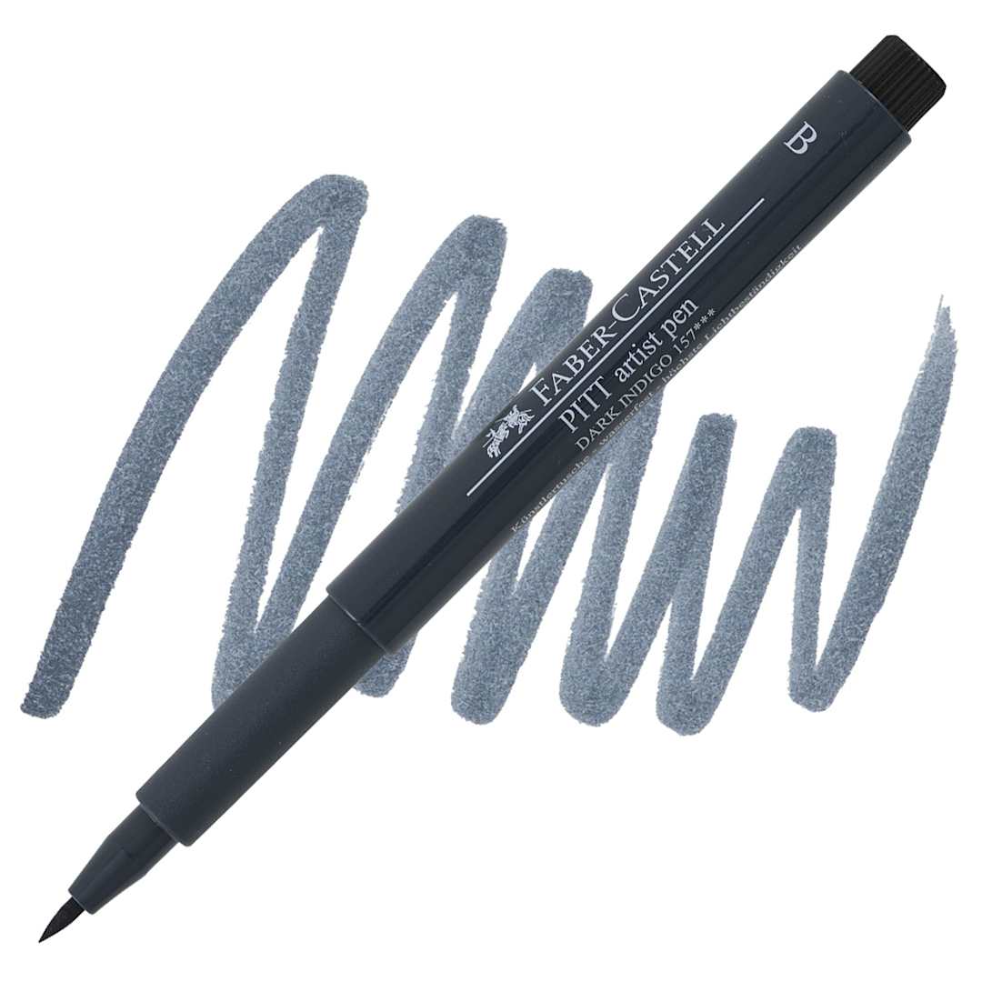 Open in modal - Faber-Castell Pitt Artist Pen - Dark Indigo, Brush Nib pen and swatch