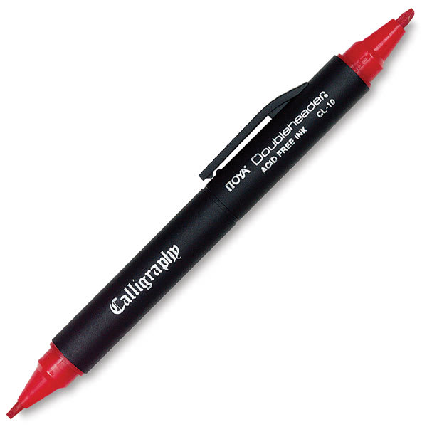 Open in modal - Doubleheader Calligraphy Marker - Red marker at angle with both sides uncapped