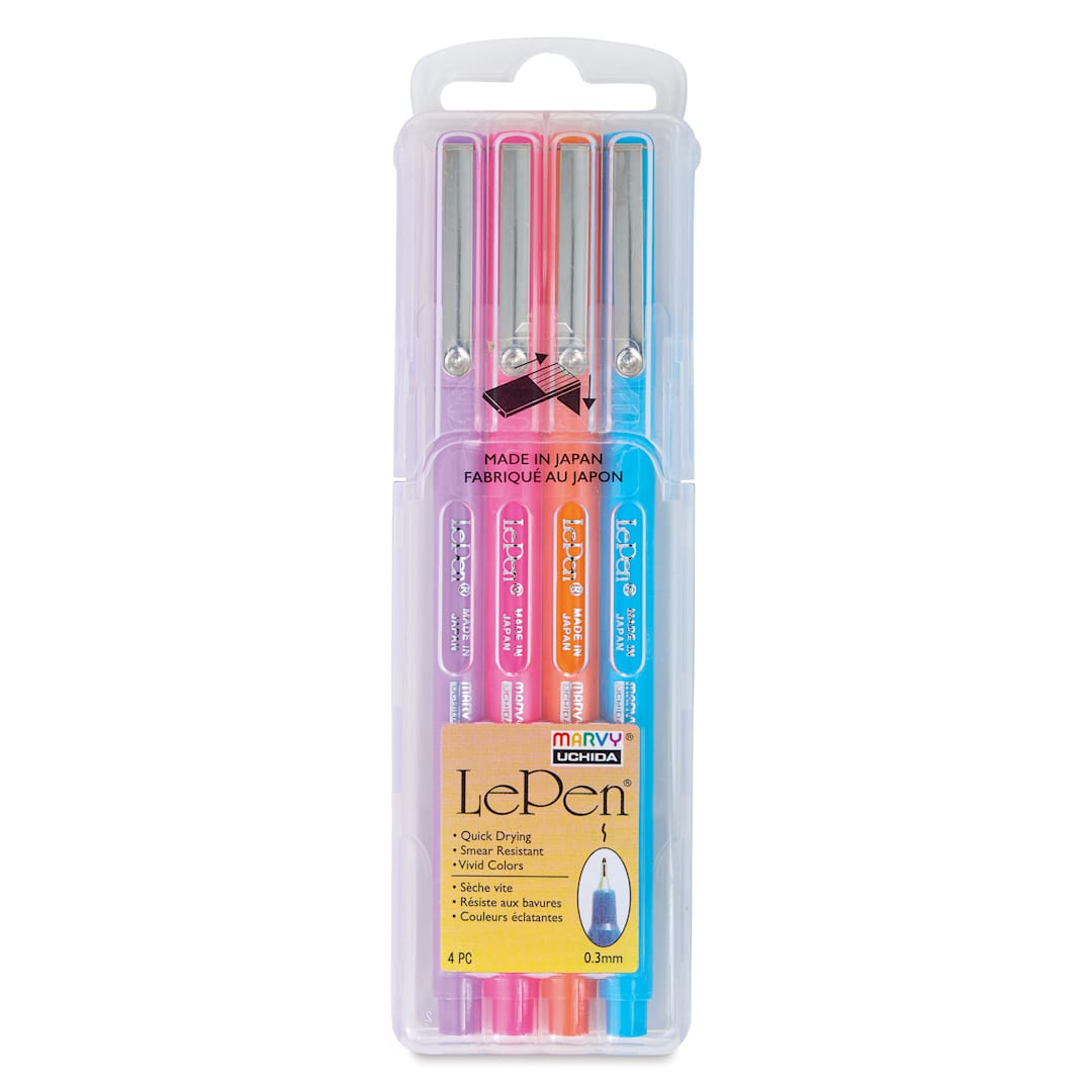 Open in modal - Marvy Uchida LePen Fine Line Marker Set  - Brilliant Colors, Set of 4, front of the packaging