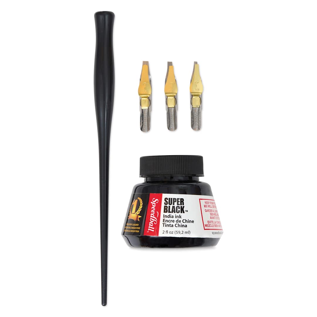 Open in modal - Speedball Super Black Calligraphy Kit, contents laid out