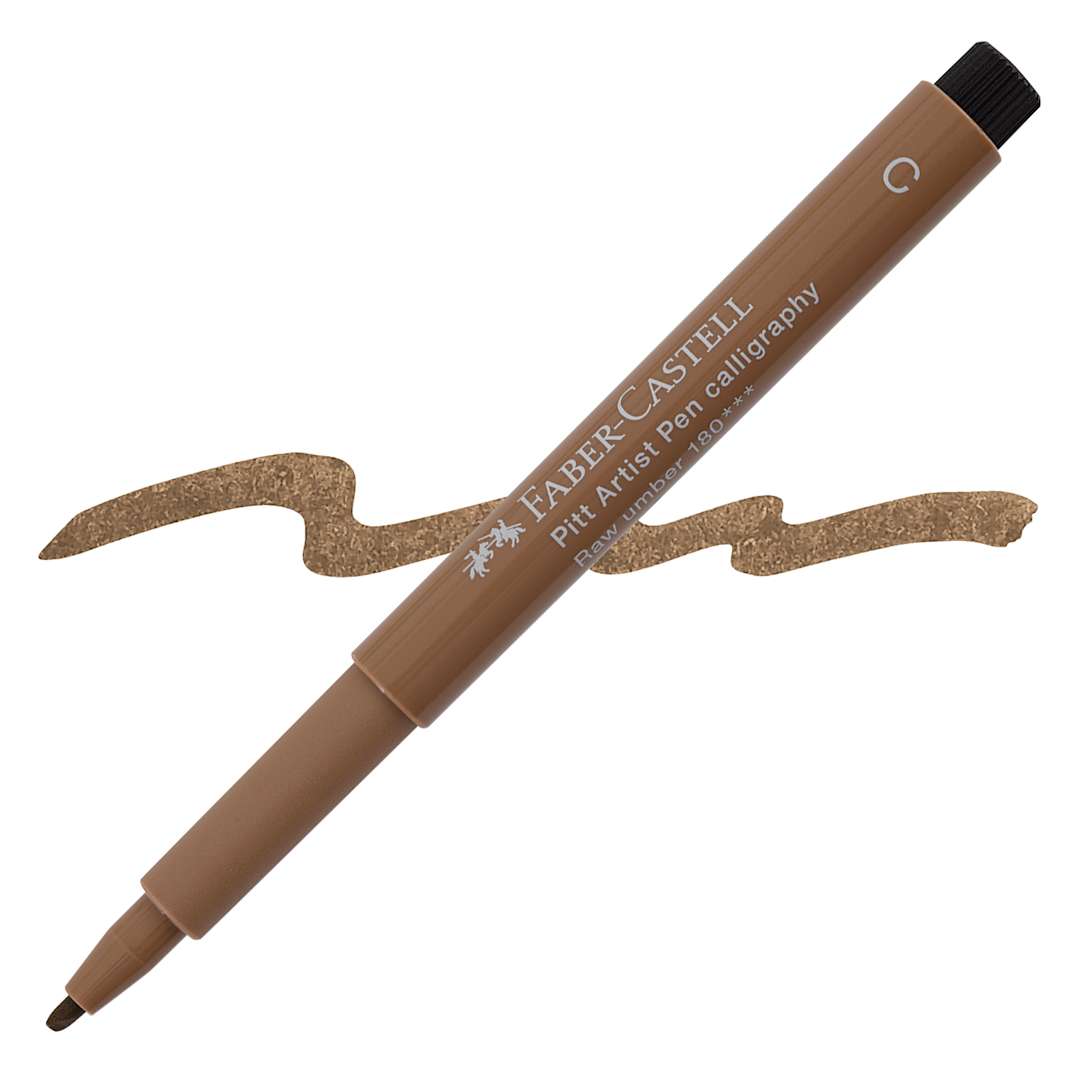 Open in modal - Faber-Castell Pitt Calligraphy Pen - Raw Umber pen and swatch