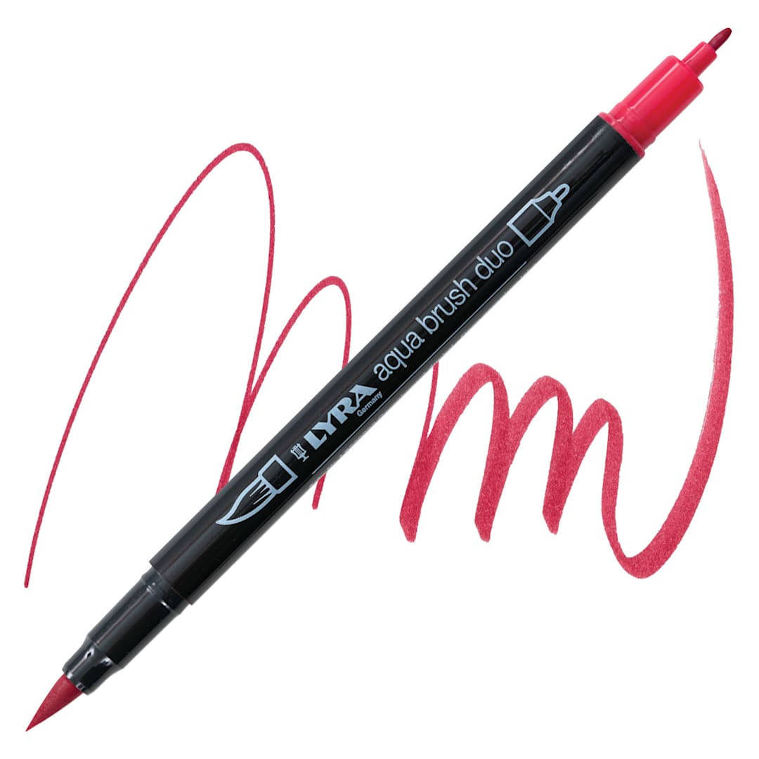 Open in modal - Lyra Aqua Brush Duo Marker - Deep Geranium Lake 022 marker and swatch