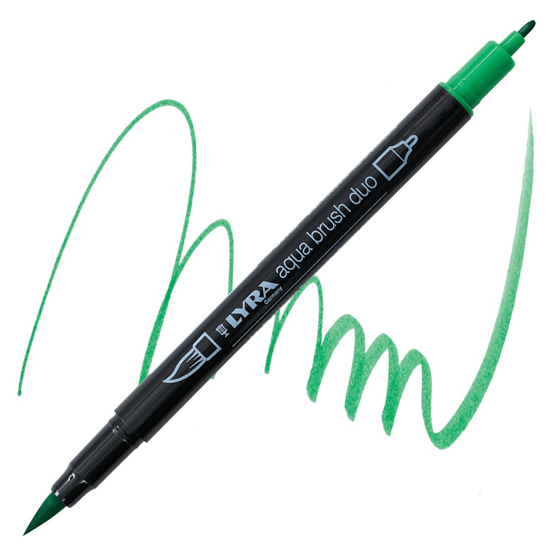 Open in modal - Lyra Aqua Brush Duo Marker - Brilliant Green 056 marker and swatch