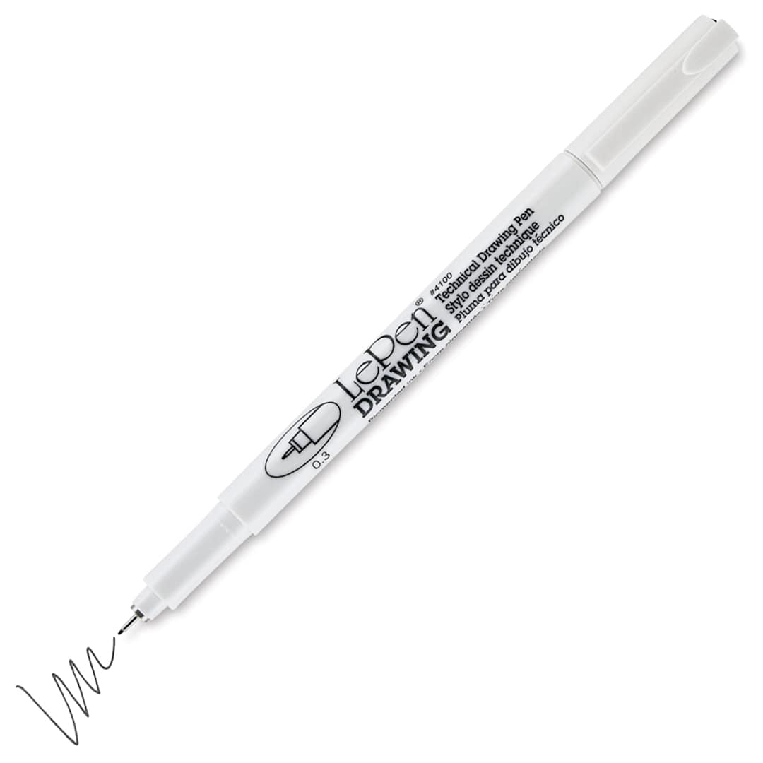 Open in modal - Marvy Uchida LePen Technical Drawing Pen - 0.3 mm Tip, Black (cap off with example swatch)