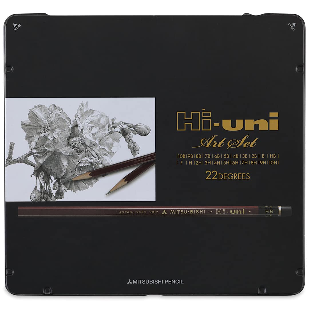 Open in modal - Uni Hi-uni Graphite Pencil Set - Top view of cover of set