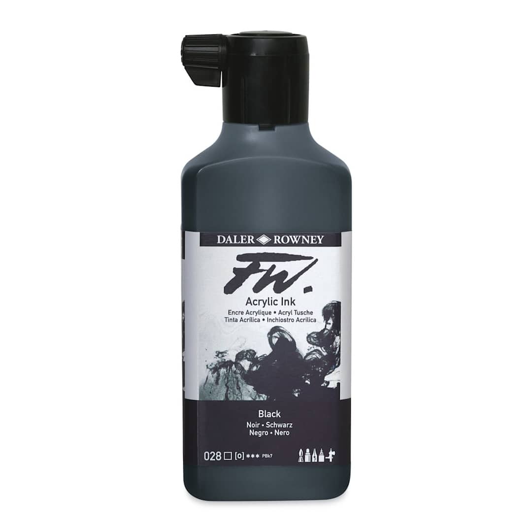 Open in modal - Daler-Rowney FW Acrylic Water-Resistant Artists Ink - 6 oz, Black