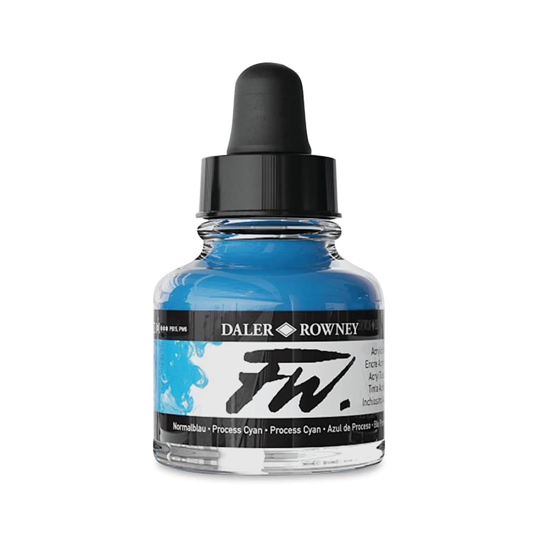 Open in modal - Daler-Rowney FW Acrylic Water-Resistant Artists Ink - 1 oz, Process Cyan