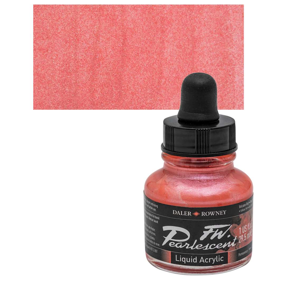 Open in modal - Daler-Rowney FW Acrylic Pearlescent Liquid Acrylic Artist's Ink - 1 oz, Volcano Red and swatch