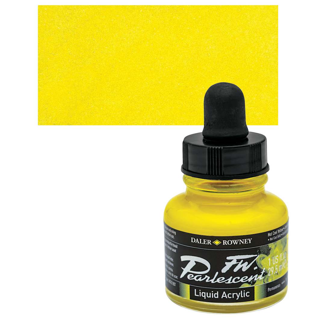 Open in modal - Daler-Rowney FW Acrylic Pearlescent Liquid Acrylic Artist's Ink - 1 oz, Hot Cool Yellow and swatch