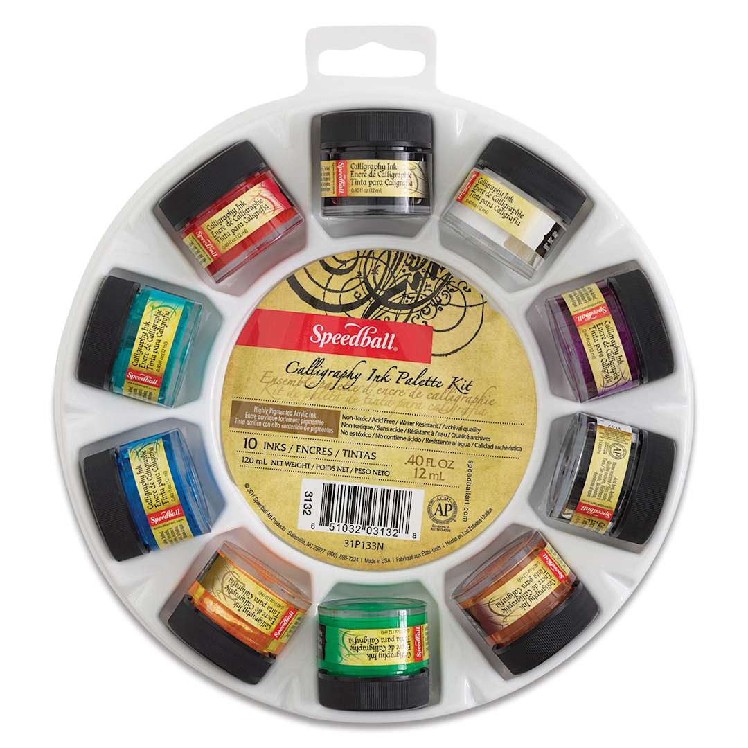 Open in modal - Speedball Calligraphy Inks Sets - Top view of package of set of 10 inks