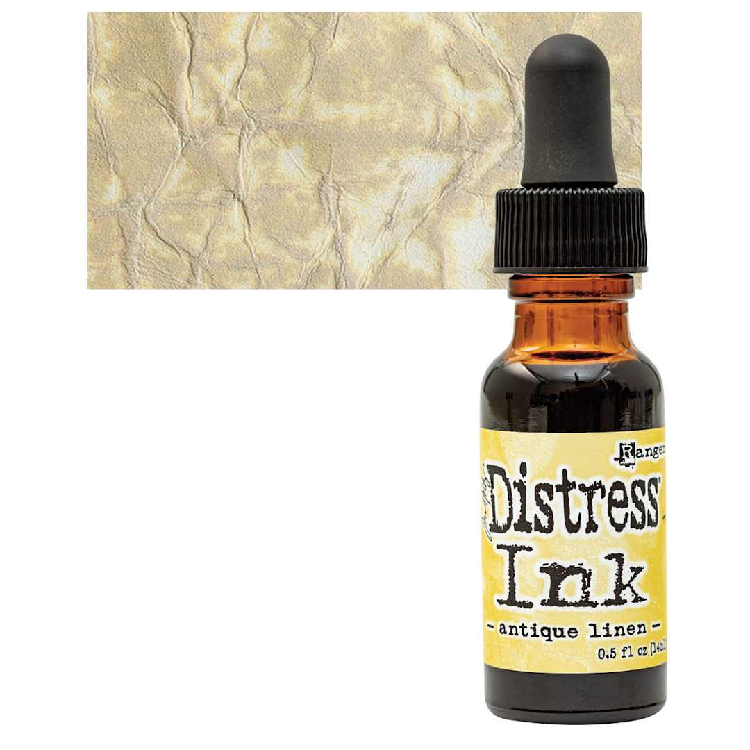 Open in modal - Ranger Distress Ink Pad Re-Inker - Antique Linen bottle and swatch