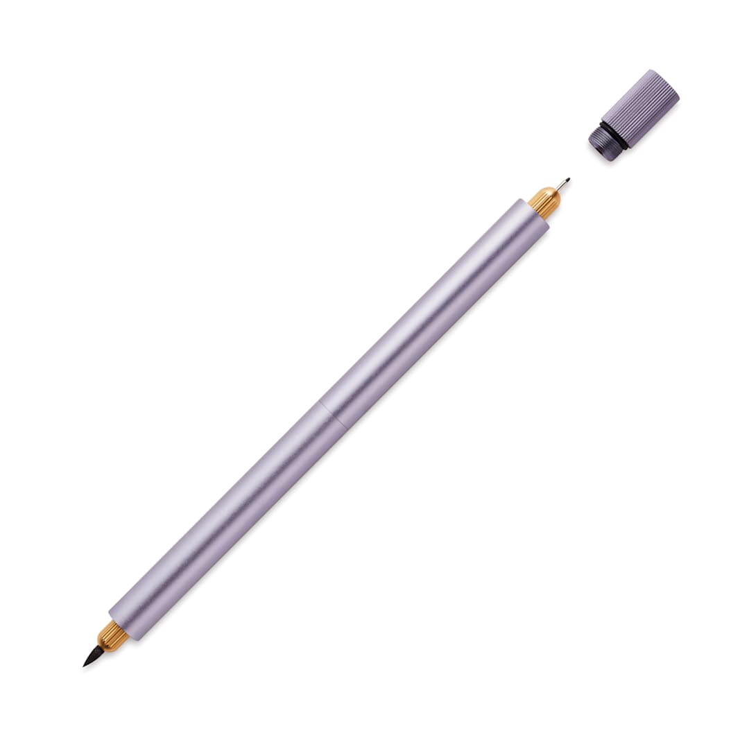 Open in modal - Tom's Studio Lumos Pro Refillable Dual Tip Pen Set - Lilac, pen with cap removed