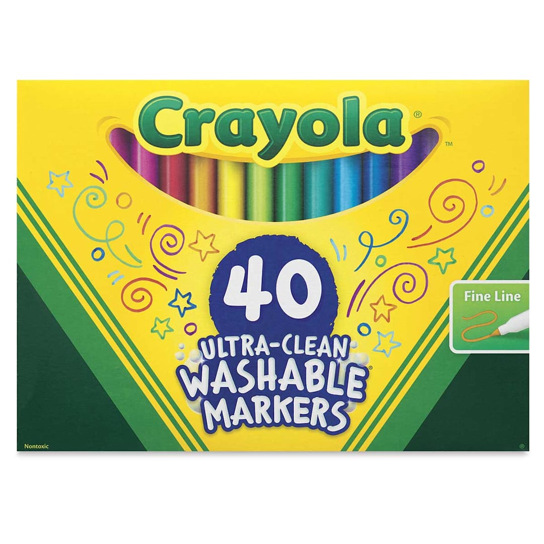 Open in modal - Crayola Ultra-Clean Washable Marker Set - Fine Tip, Set of 40 (front of package)