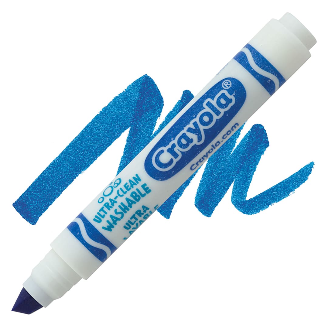 Open in modal - Crayola Ultra-Clean Washable Marker - Blue, Broad Tip marker and swatch
