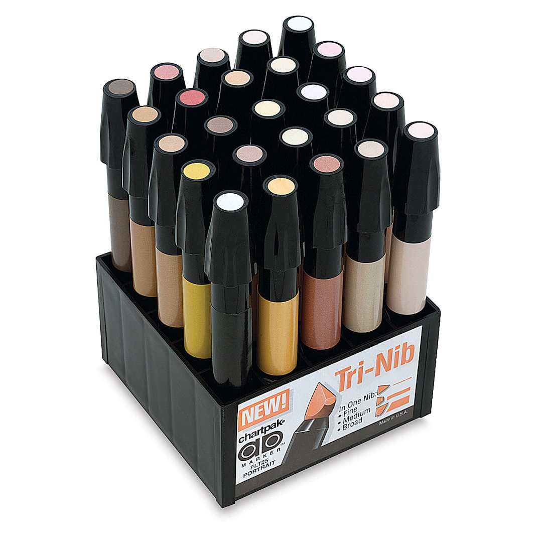 Open in modal - Chartpak Ad Marker Sets - Set of 25 Portrait colors shown in standup storage box