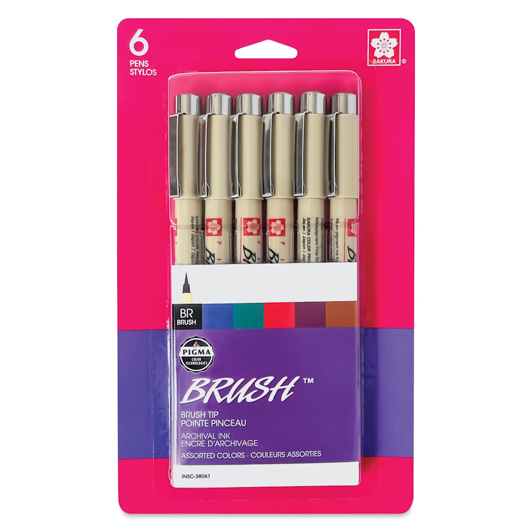 Open in modal - Sakura Pigma Brush Marker - Set of 6, Assorted, packaging