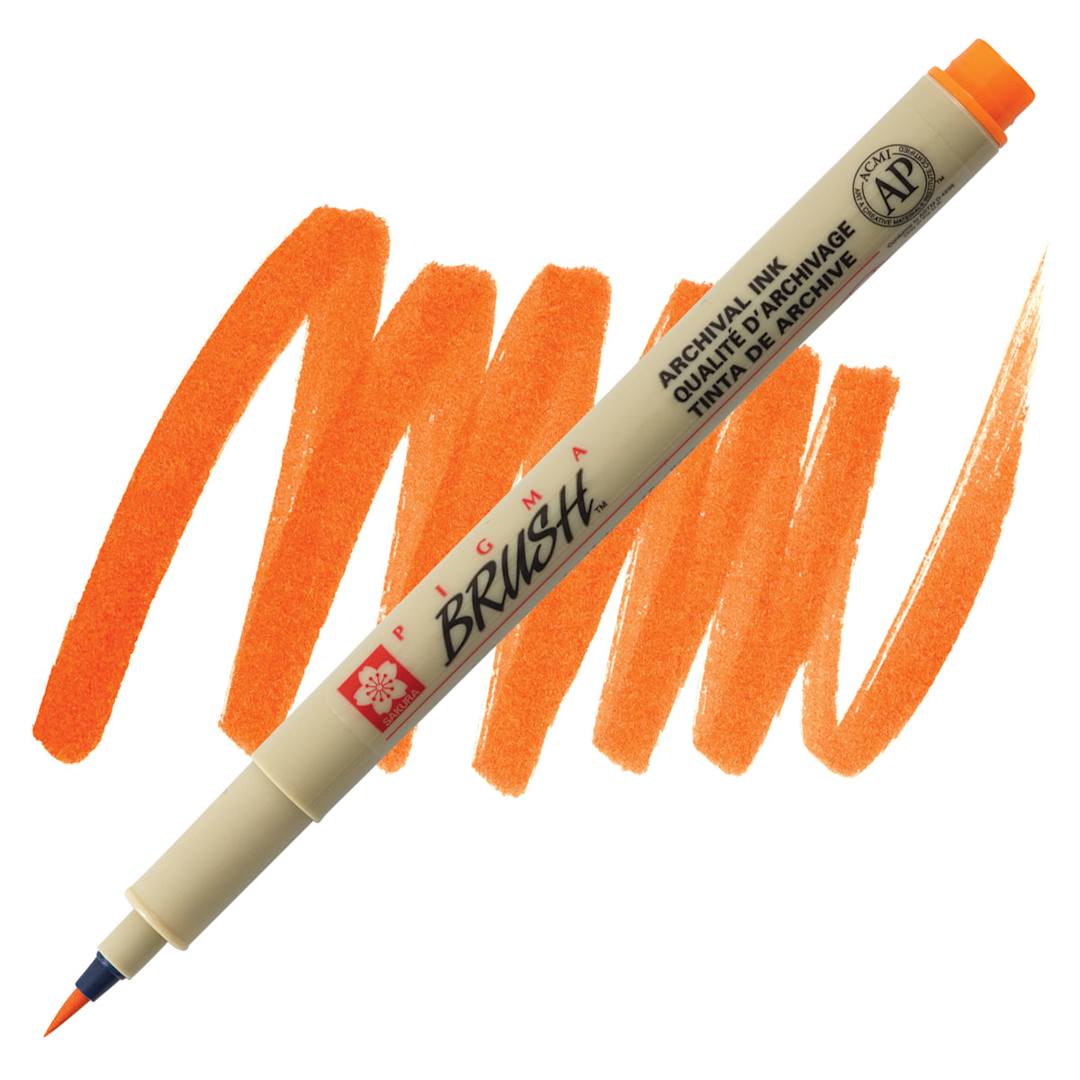 Open in modal - Sakura Pigma Brush Marker - Orange marker and swatch