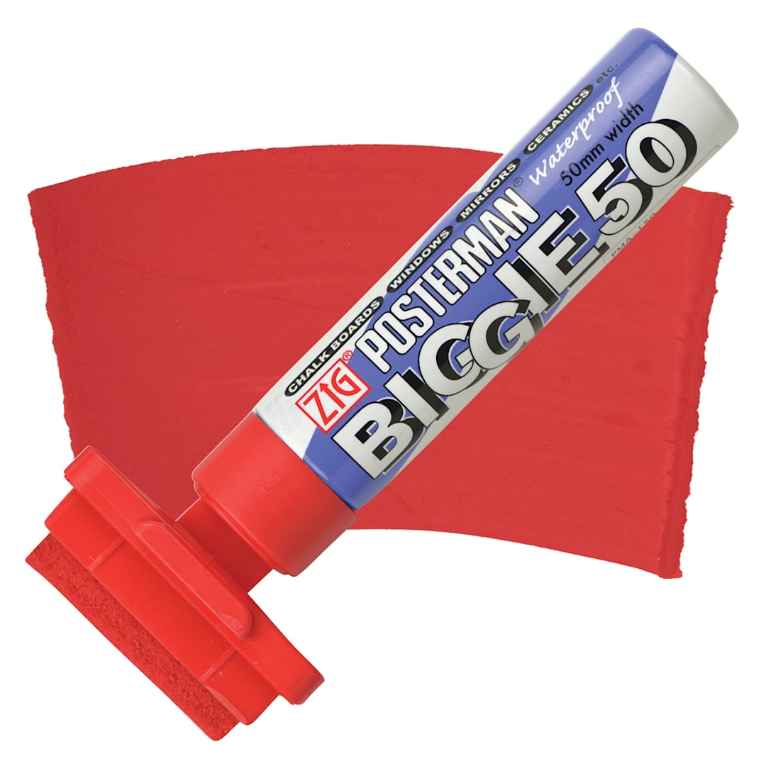 Open in modal - Kuretake Zig Posterman Biggie Marker - 5 cm, Red marker and swatch