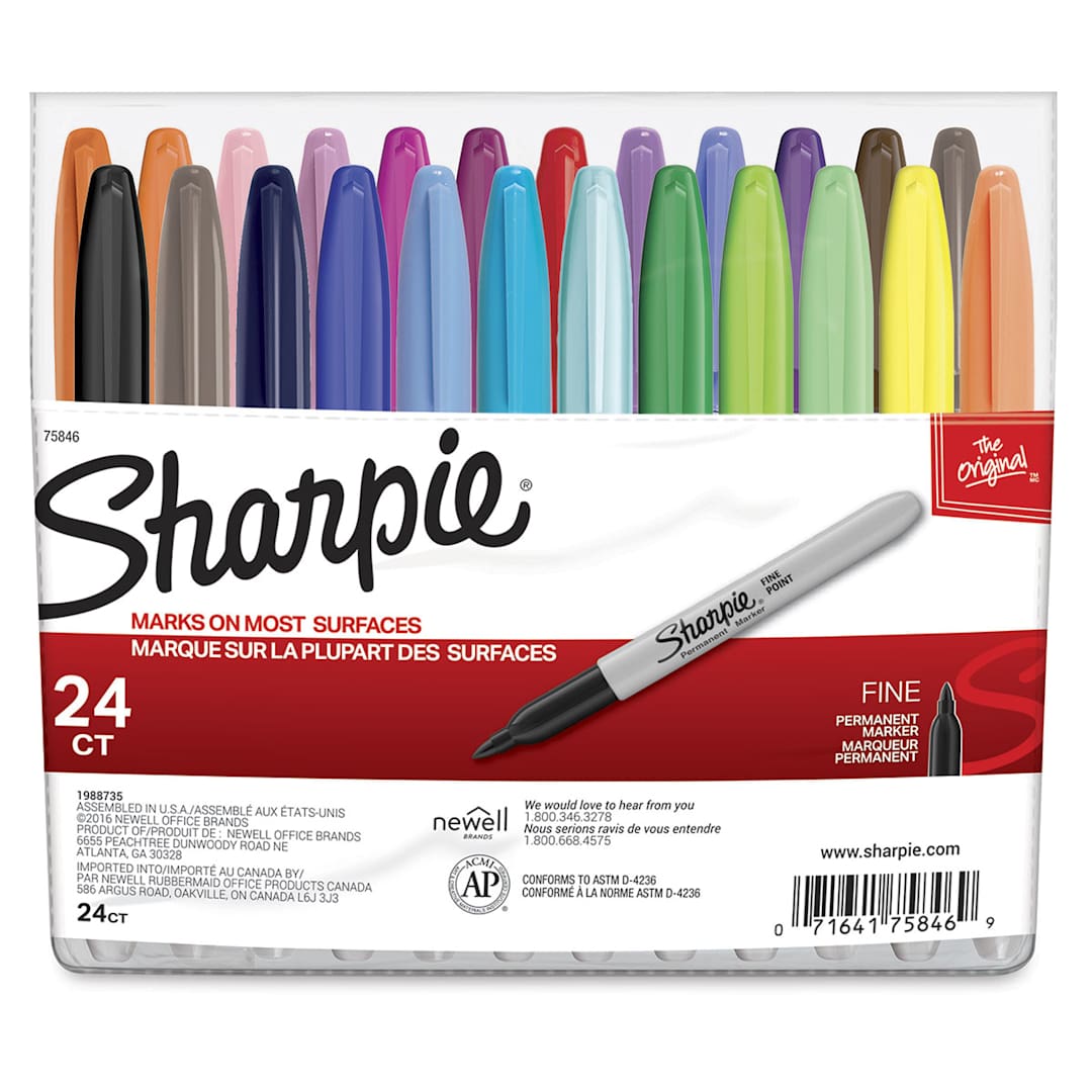 Open in modal - Sharpie Fine Point Permanent Markers - Assorted Colors, Set of 24, front of the packaging