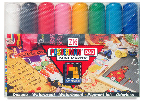 Open in modal - Kuretake Zig Posterman Paint Markers and Sets - Front view of Set of 8 Big & Broad Markers