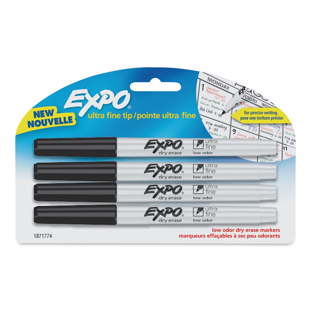 Open in modal - Expo Ultra-Fine Tip Dry Erase Markers - Set of 4, Black (front of package)