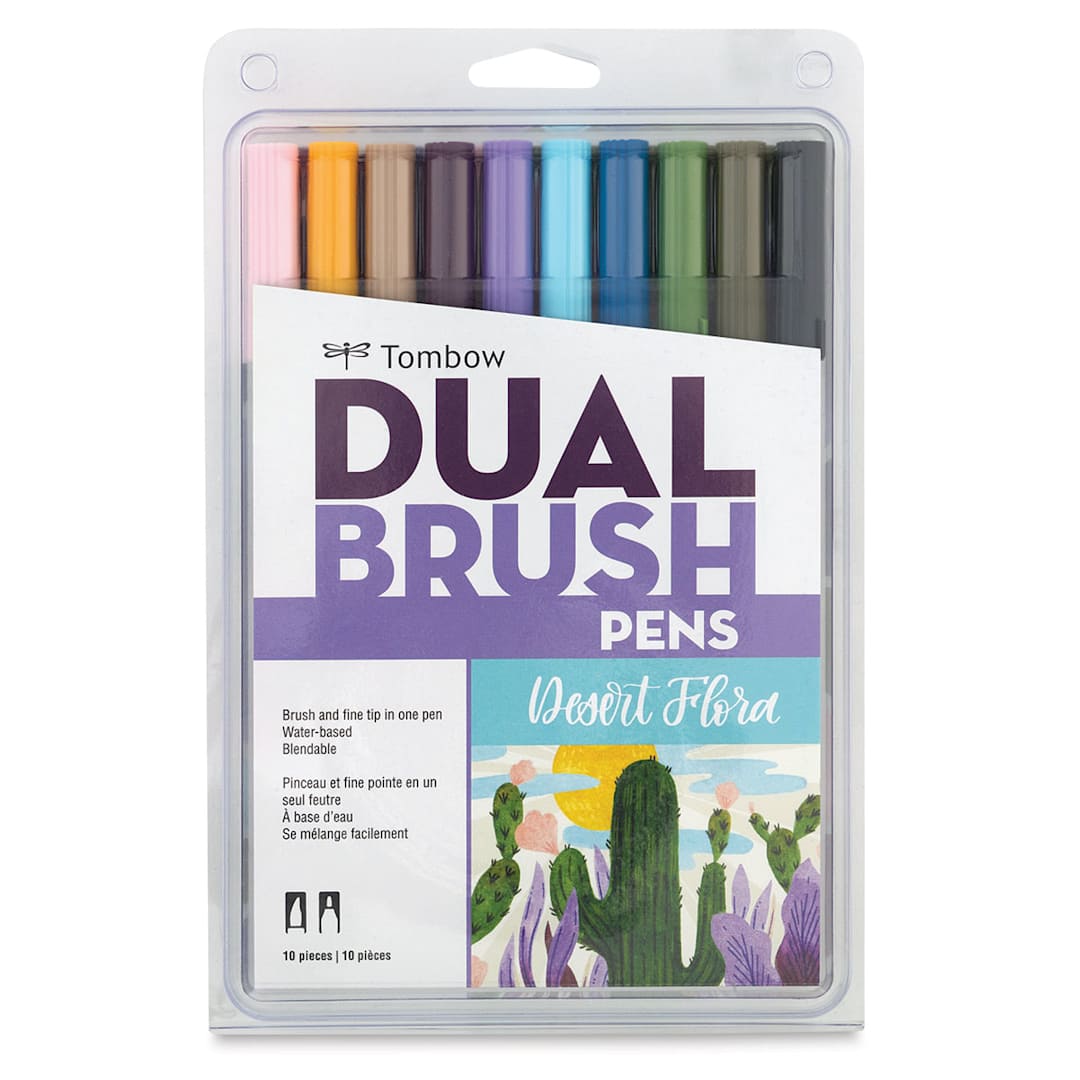 Open in modal - Tombow Dual Brush Pens - Set of 10, Desert Flora Colors. Front of package.