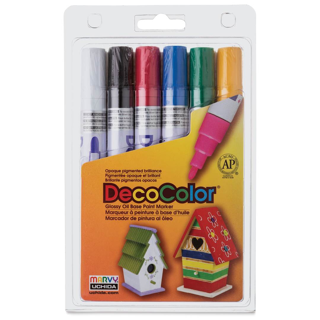 Open in modal - Decocolor Paint Markers - Set of 6, Primary Colors, Broad Tip, packaging