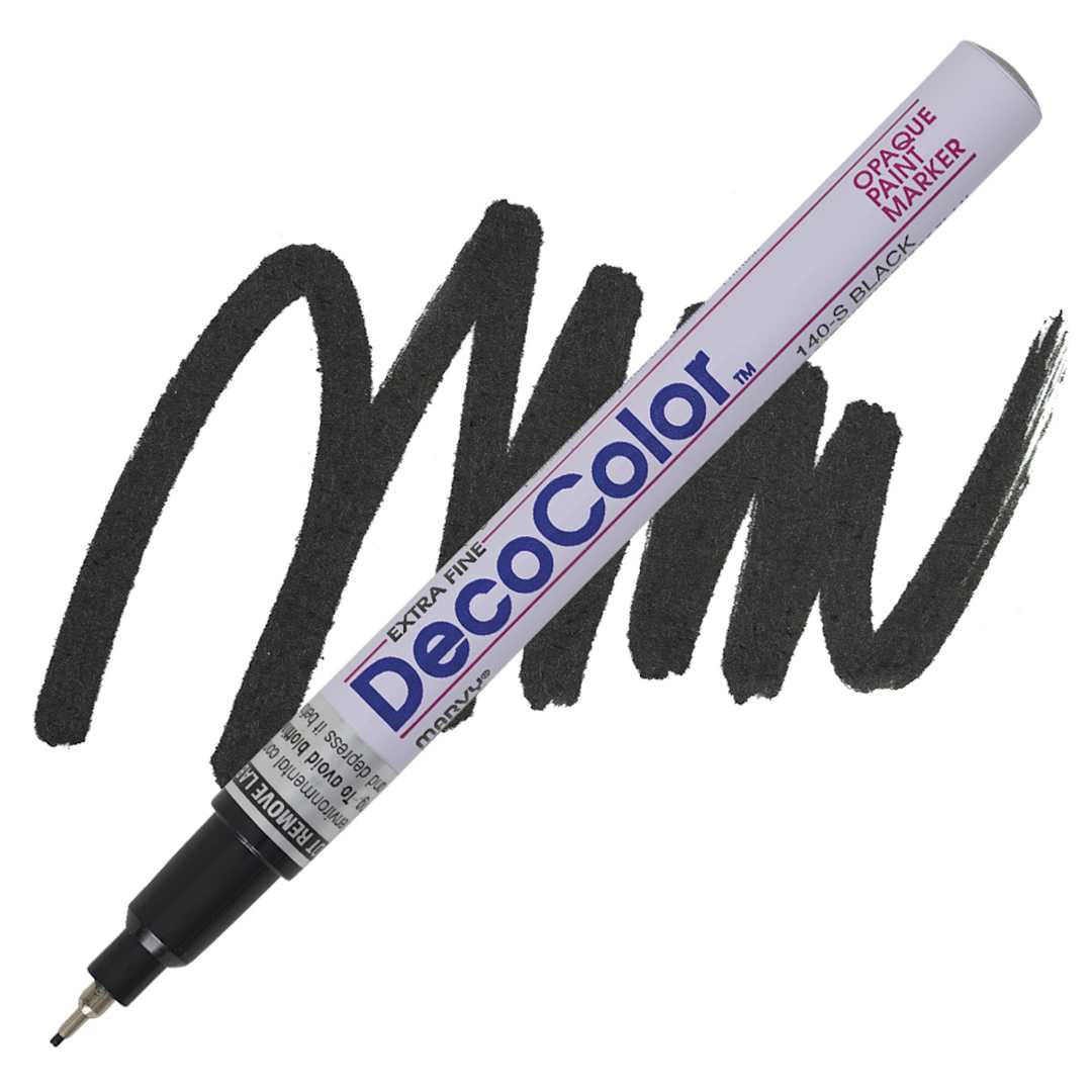 Open in modal - Decocolor Paint Marker - Black, Extra Fine Tip marker and swatch