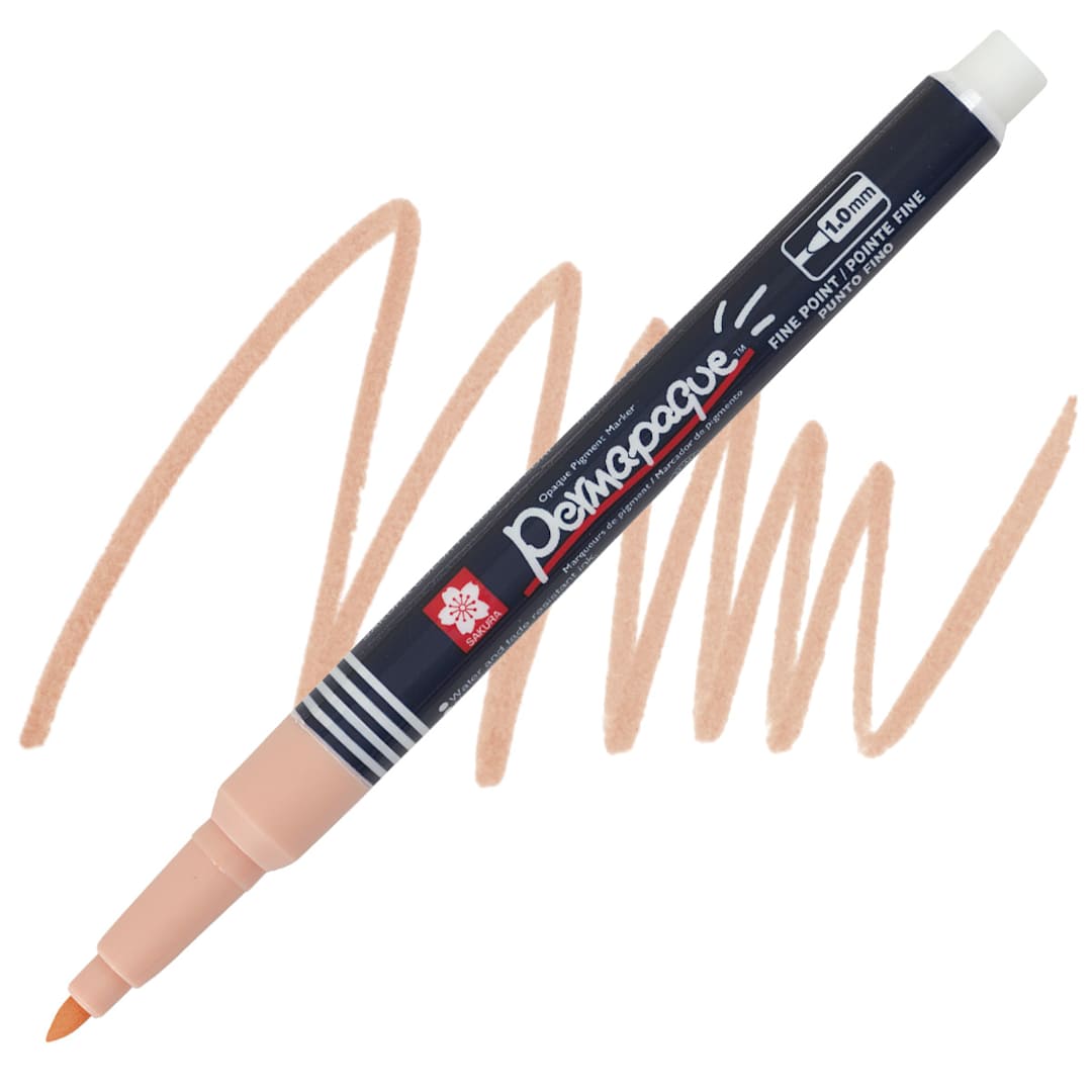 Open in modal - Sakura Permapaque Opaque Paint Marker - Pale Orange, Fine Point marker and swatch